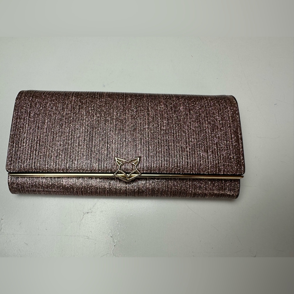 FOXER Pink Cowhide Shiny Vinyl Glittery Bifold Gold Hardware Wallet *LikeNew* - Picture 7 of 16